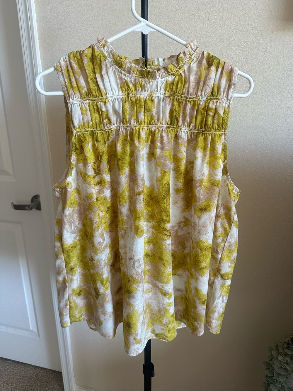 Joie Yellow and Cream Floral Ruffle Neck Sleeveless Top